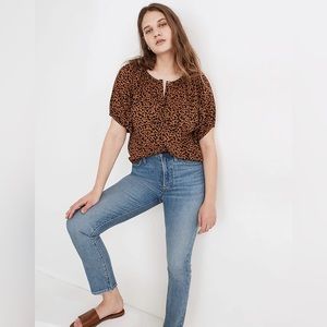 Madewell Balloon-Sleeve Button-Up Top in Painted Leopard | Size Medium